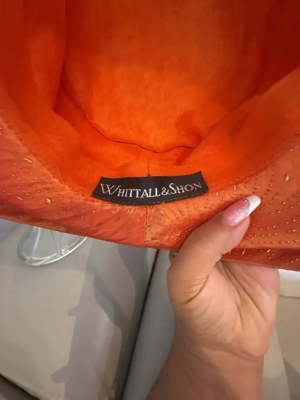 Whittall & Shon Orange Beaded Feather Church Hat